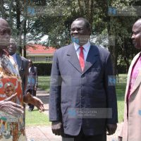 Retired President Daniel Arap Moi chats with Sudan Council of Churches officials