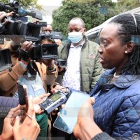 Martha Karua address the media at Bomas of Kenya