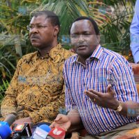 Cord leaders Moses Wetangula (left) and Kalonzo Musyoka address the media