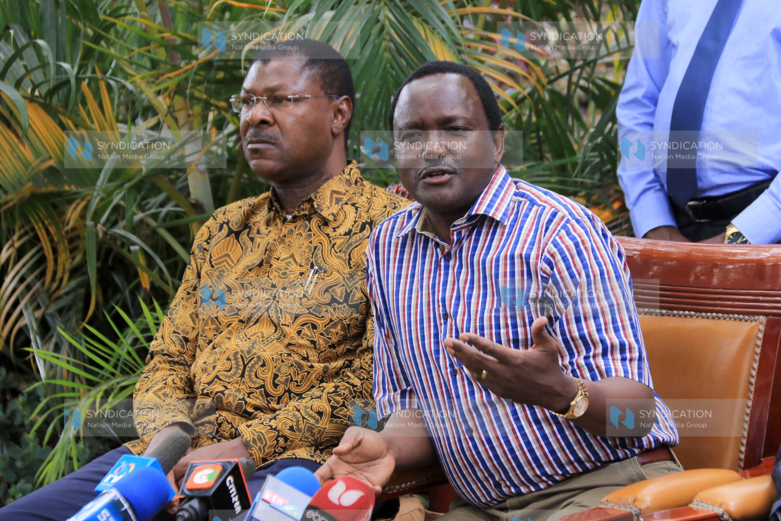 Cord leaders Moses Wetangula (left) and Kalonzo Musyoka address the media