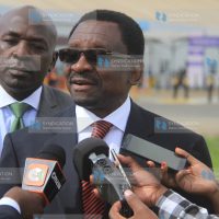 Senator James Orengo and lawyer Cliff Ombeta address journalists