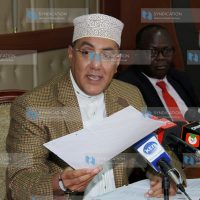 Mining cabinet secretary Najib Balala address the media at his office