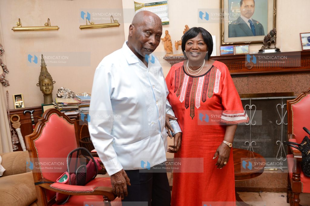 Mama Ngina Kenyatta when she paid a courtesy call to former President Daniel Arap Moi at his Kabarak home in Nakuru County
