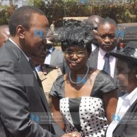 President Uhuru Kenyatta (left) condoles widow of the late Kabete MP George Muchai