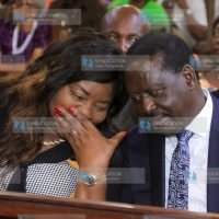 NASA presidential flag bearer Raila Odinga having a word with his wife Ida Odinga