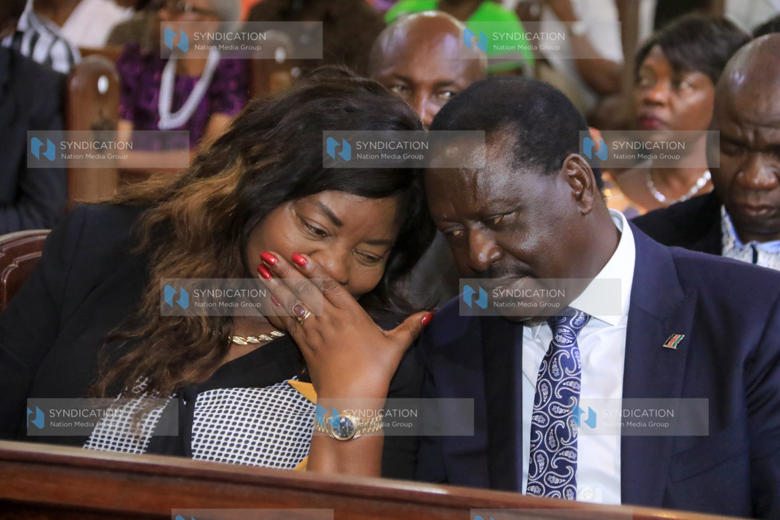 NASA presidential flag bearer Raila Odinga having a word with his wife Ida Odinga