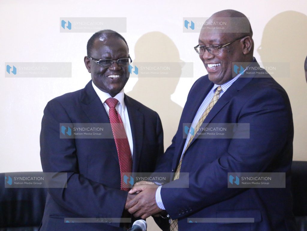 Meru Governor Kiraitu Murungi and Nation Media Group CEO Stephen Gitagama