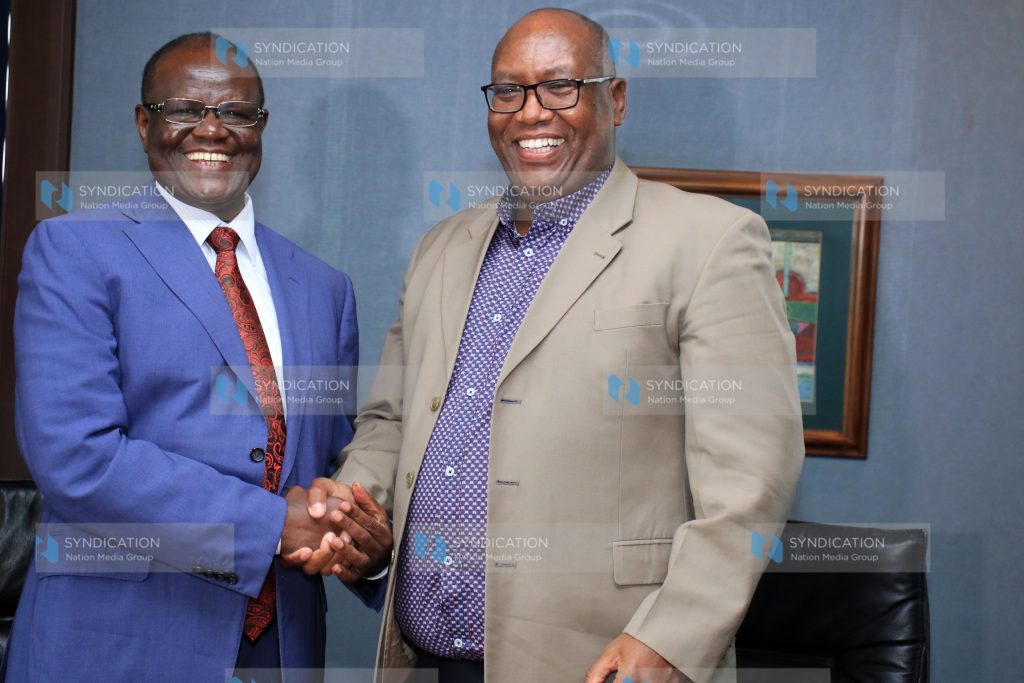 Nation Media Group [NMG] Chief Executive Officer Stephen Gitagama together with Meru Governor Kiraitu Murungi