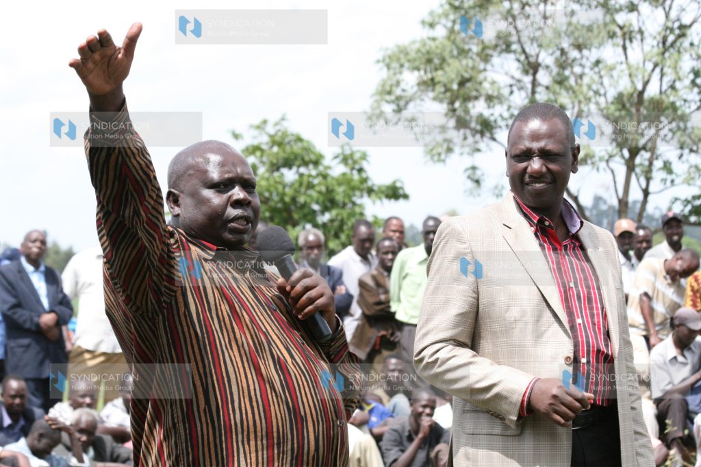 Suspended Higher Education Minister William Ruto accompanied by former Nominated MP Mark Too