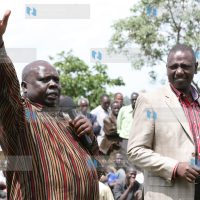 Suspended Higher Education Minister William Ruto accompanied by former Nominated MP Mark Too