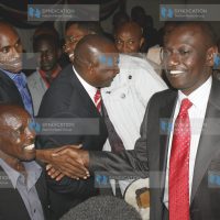 Higher Education minister William Ruto greets his supporters