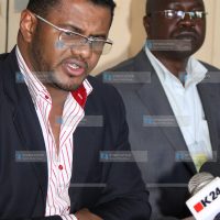 Kenya National Human Commission on Human Rights commissioner Hassan Omar flanked with commissioner John Wamwanga