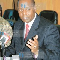 Finance minister Amos Kimunya addresses a press conference