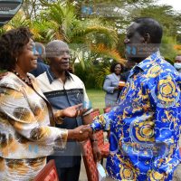 Raila Odinga (left) enjoys a light moment with Kitui Governor Charity Ngilu (centre)