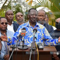 Raila Odinga addresses the media after a consultative meeting with governors