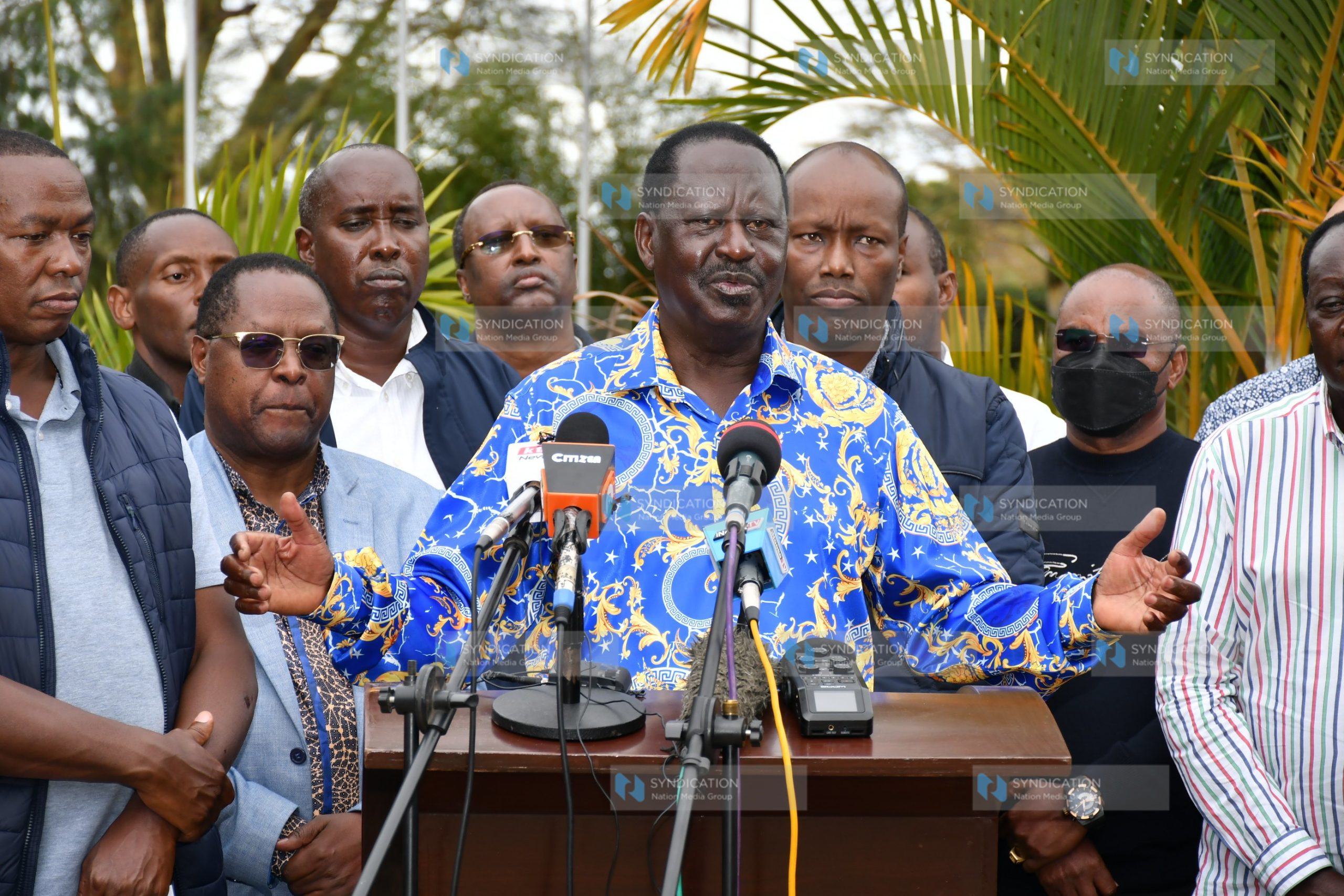 Raila Odinga addresses the media after a consultative meeting with governors