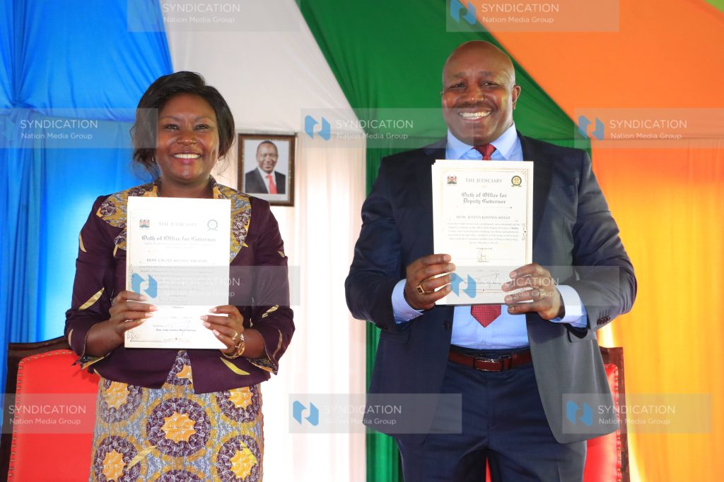 Embu Governor Cecily Mbarire together with her deputy Kinyua Mugo