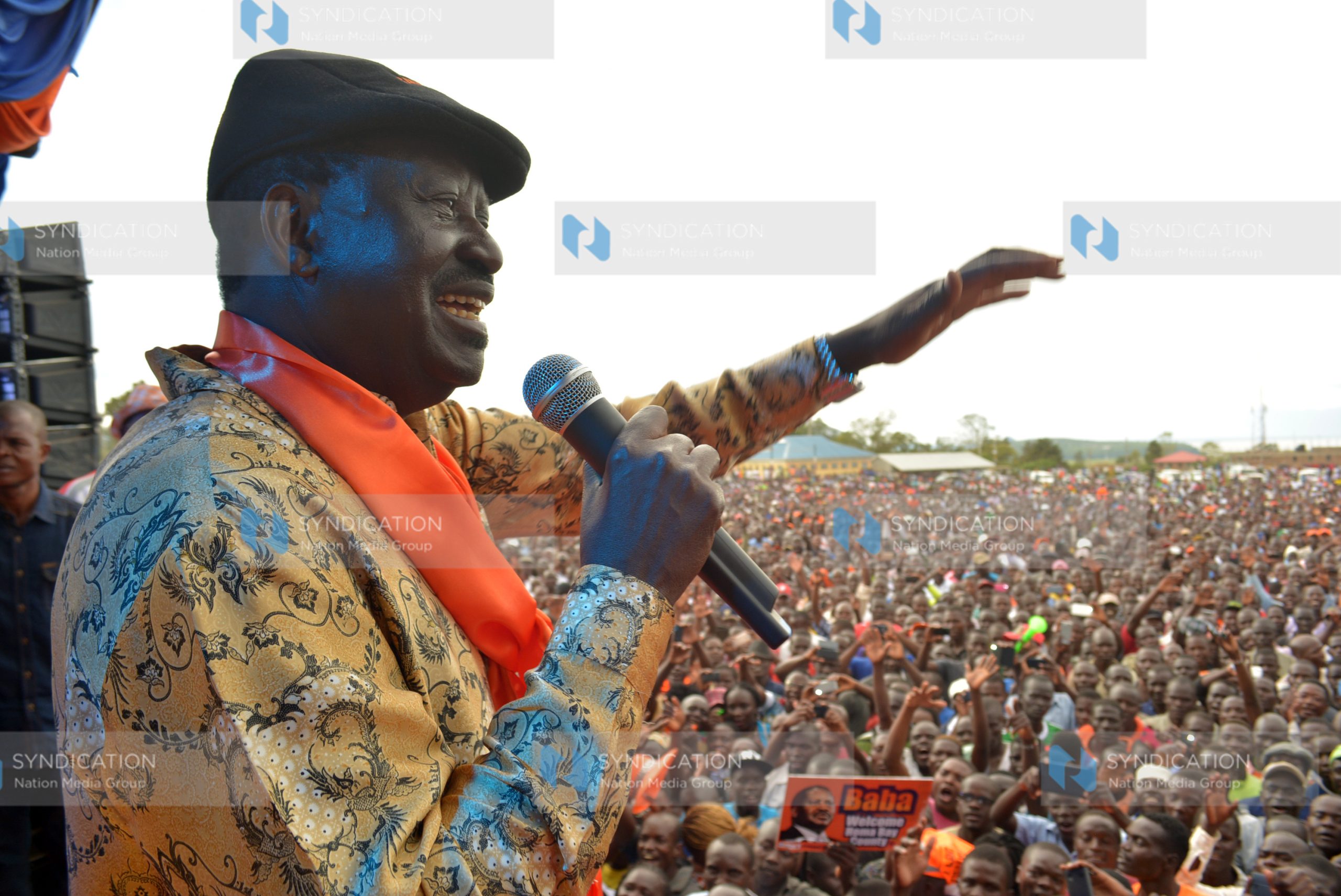 ODM leader Raila Odinga addresses a public rally