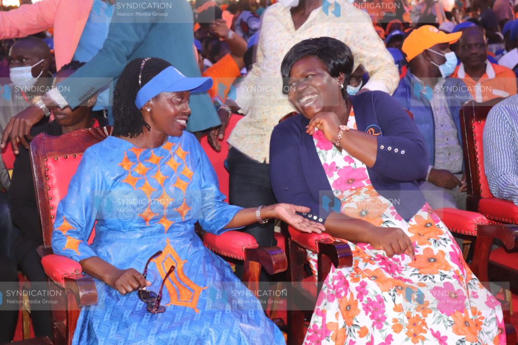 Azimio la Umoja presidential running mate Martha Karua with Homa Bay Woman Rep Gladys Wanga