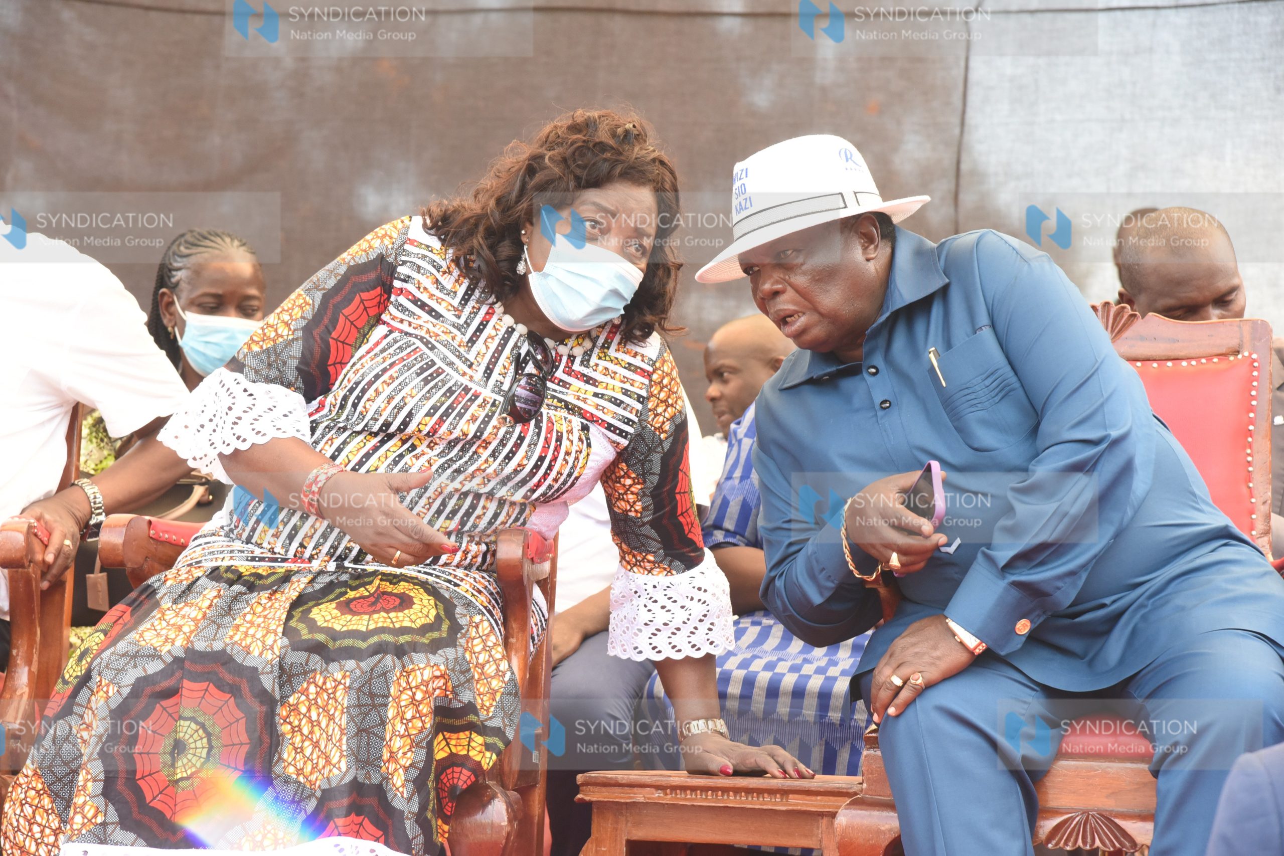 COTU secretary general Francis Atwoli confers with mama Idah Odinga