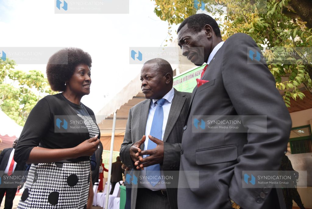Teachers Service Commission CEO Nancy Macharia (left)