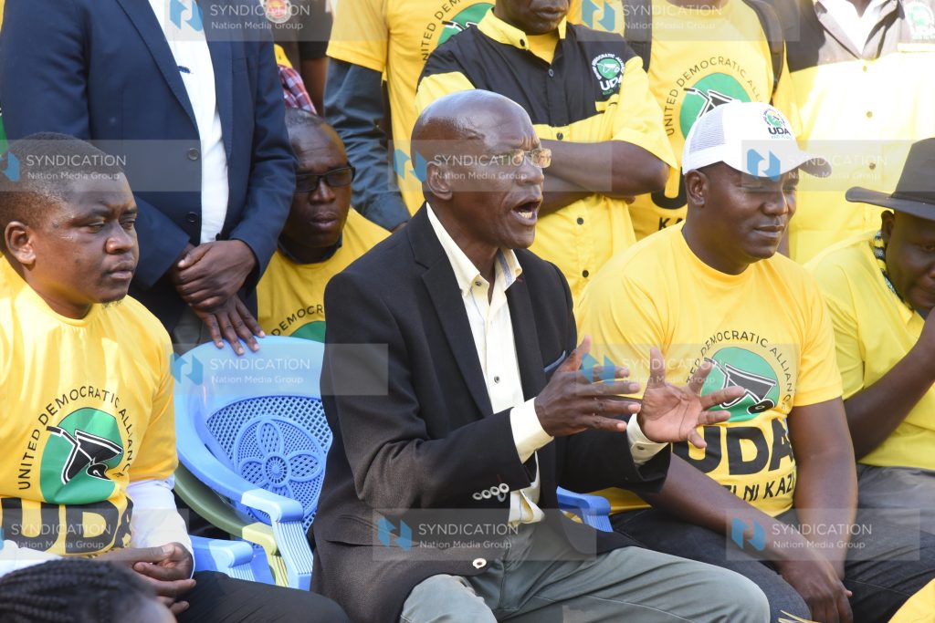 Former Kakamega Senator Boni Khalwale addresses a press conference