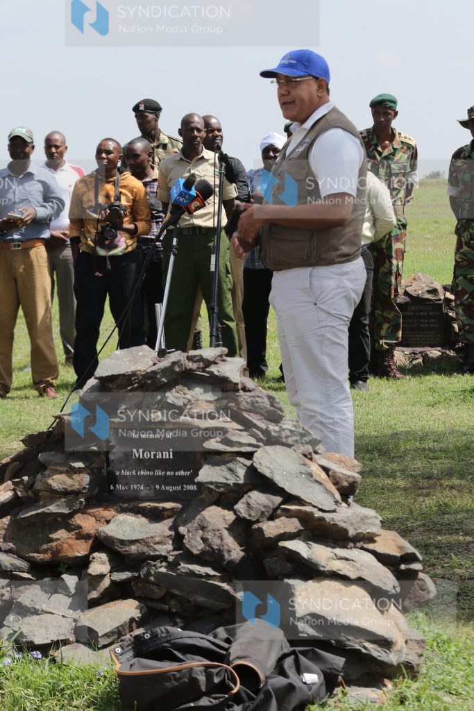 Najib Balala addresses guests during a memorial service