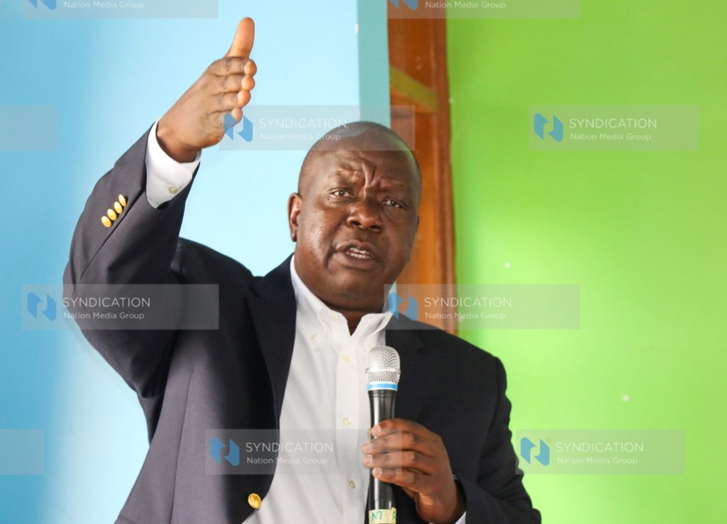 Jubilee Party flag bearer, Dr Fred Matiang'i address the party's supporters