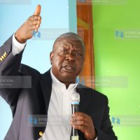 Jubilee Party flag bearer, Dr Fred Matiang'i address the party's supporters