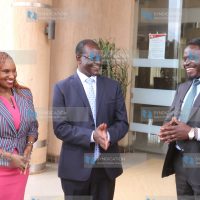 Meru Governor Kiraitu Murungi (center) chats with LSK President Nelson Havi (right)