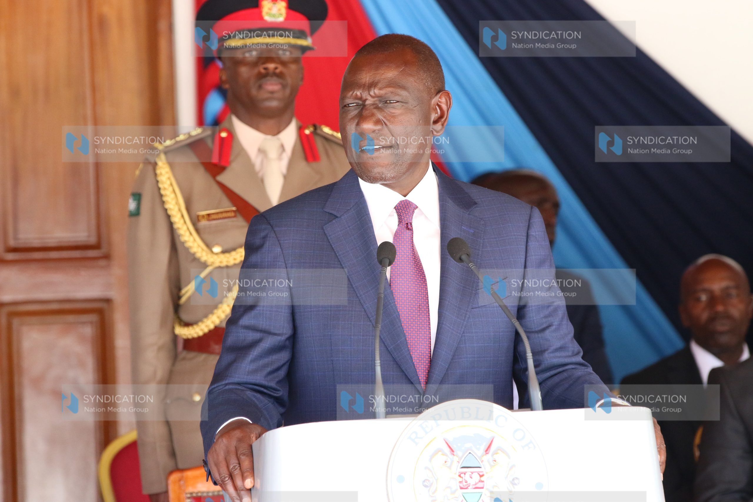 President William Ruto makes his address during the commissioning parade of 309 cadets