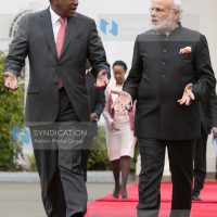 India's Prime minister Narendra Modi (centre), Kenya's President Uhuru Kenyatta