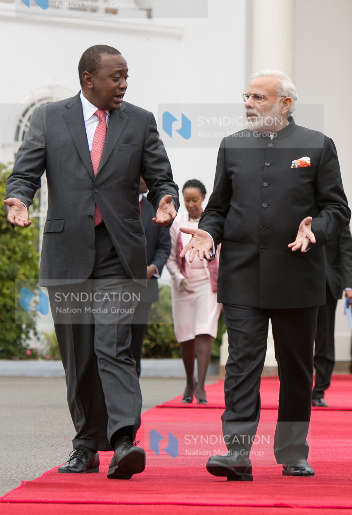 India’s Prime minister Narendra Modi (centre), Kenya’s President Uhuru Kenyatta