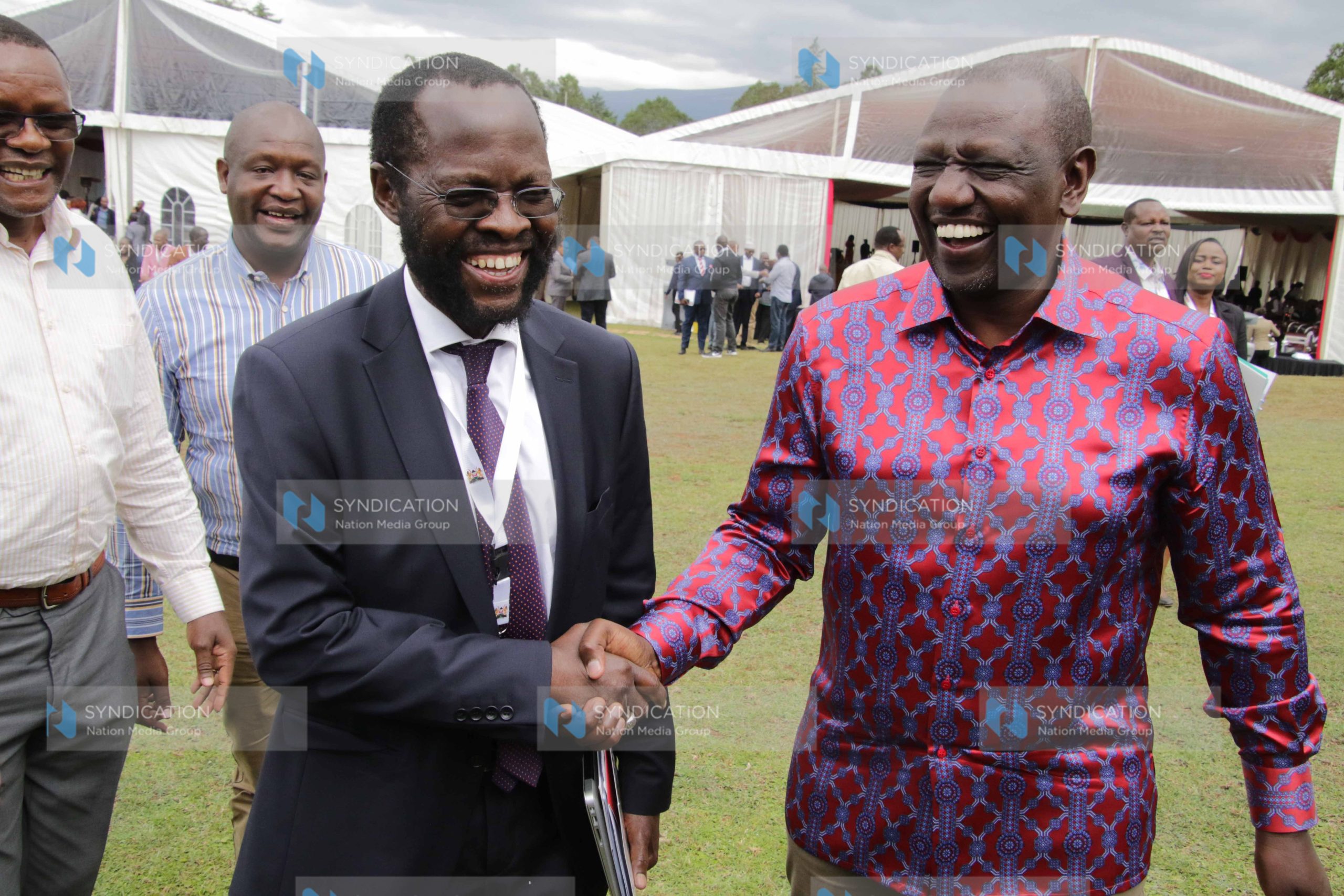 President William Ruto shares a light moment with Kisumu Governor Anyang’ Nyong’o