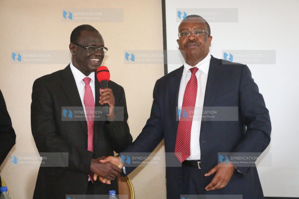 Meru Governor Kiraitu Murungi and Cooperative Bank CEO Dr Gideon Muriuki