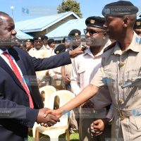 Interior Cabinet Secretary Fred Matiang'i greets administrators