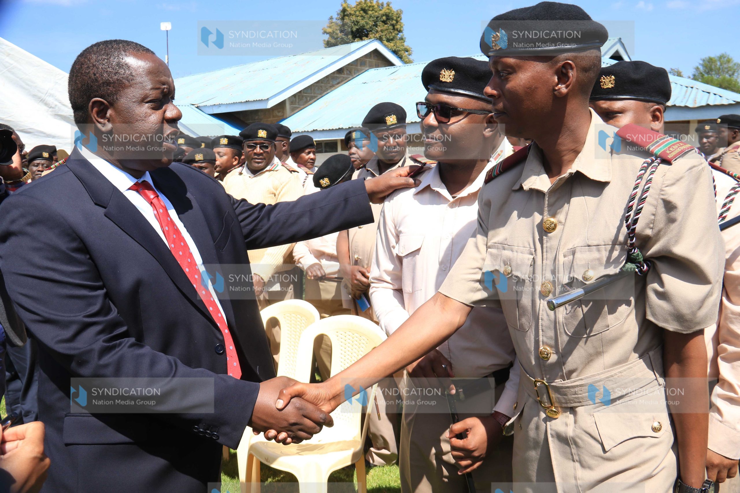 Interior Cabinet Secretary Fred Matiang’i greets administrators