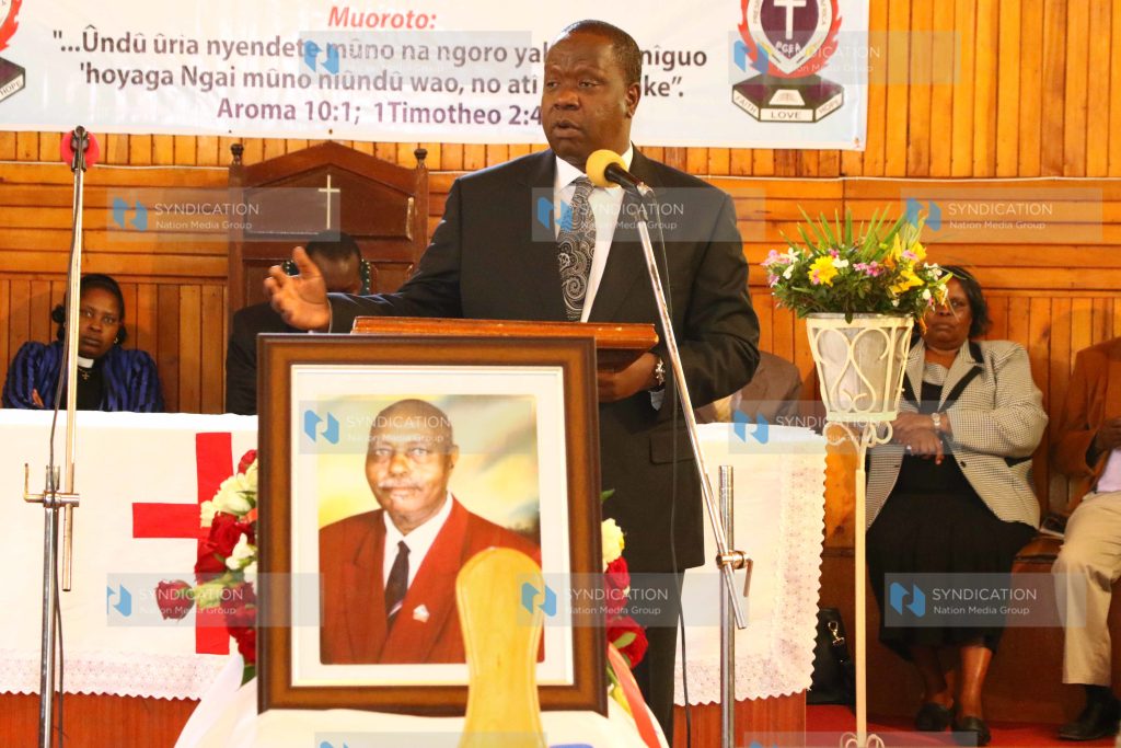 ICT Cabinet Secretary Fred Matiang’i attends a funeral service