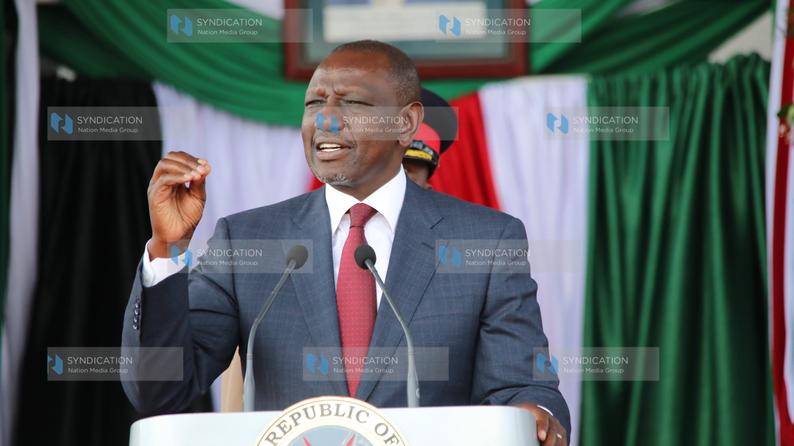 President William Ruto makes his address during the 89th National Youth Service (NYS) passing-out parade ceremony