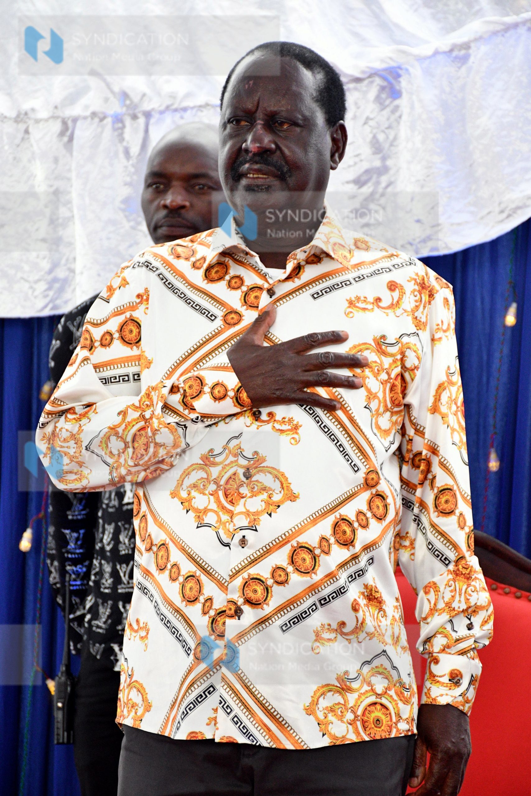 Raila Odinga in prayer during the Azimio Parliamentary Group meeting