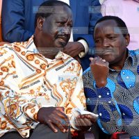 Raila Odinga (left) confers with Wiper Party Leader Kalonzo Musyoka (left)