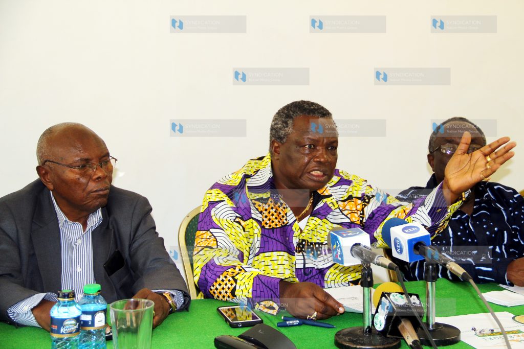 Mr. Francis Atwoli with union’s board members addressing journalists