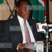 Internal Security Minister George Saitoti addressing the press