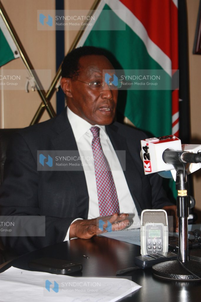 Internal Security Minister George Saitoti addressing the press
