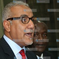 Mvita MP Najib Balala (left) flanked by Malindi MP Gideon Mung'aro