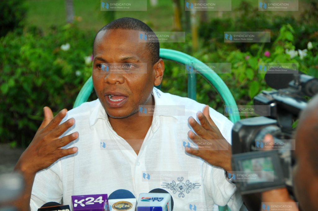 Garsen MP Danson Mungatana address journalists at the Africal Pearl Resort