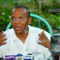 Garsen MP Danson Mungatana address journalists at the Africal Pearl Resort