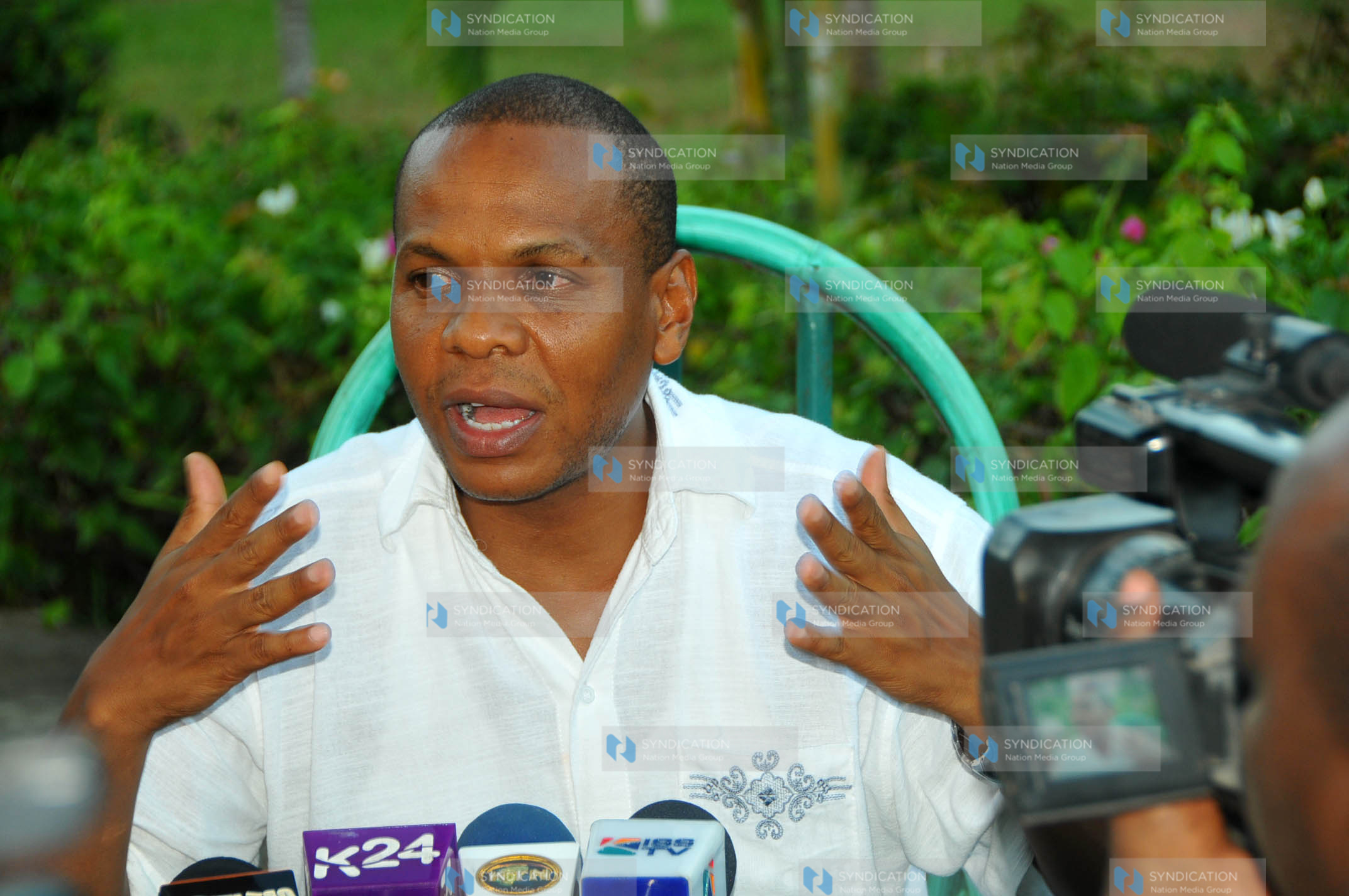 Garsen MP Danson Mungatana address journalists at the Africal Pearl Resort