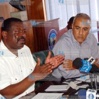 Musalia Mudavadi together with tourism minister Najib Balala addressing journalists