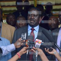 CORD leader Raila Odinga and coalition members at Chiromo Mortuary
